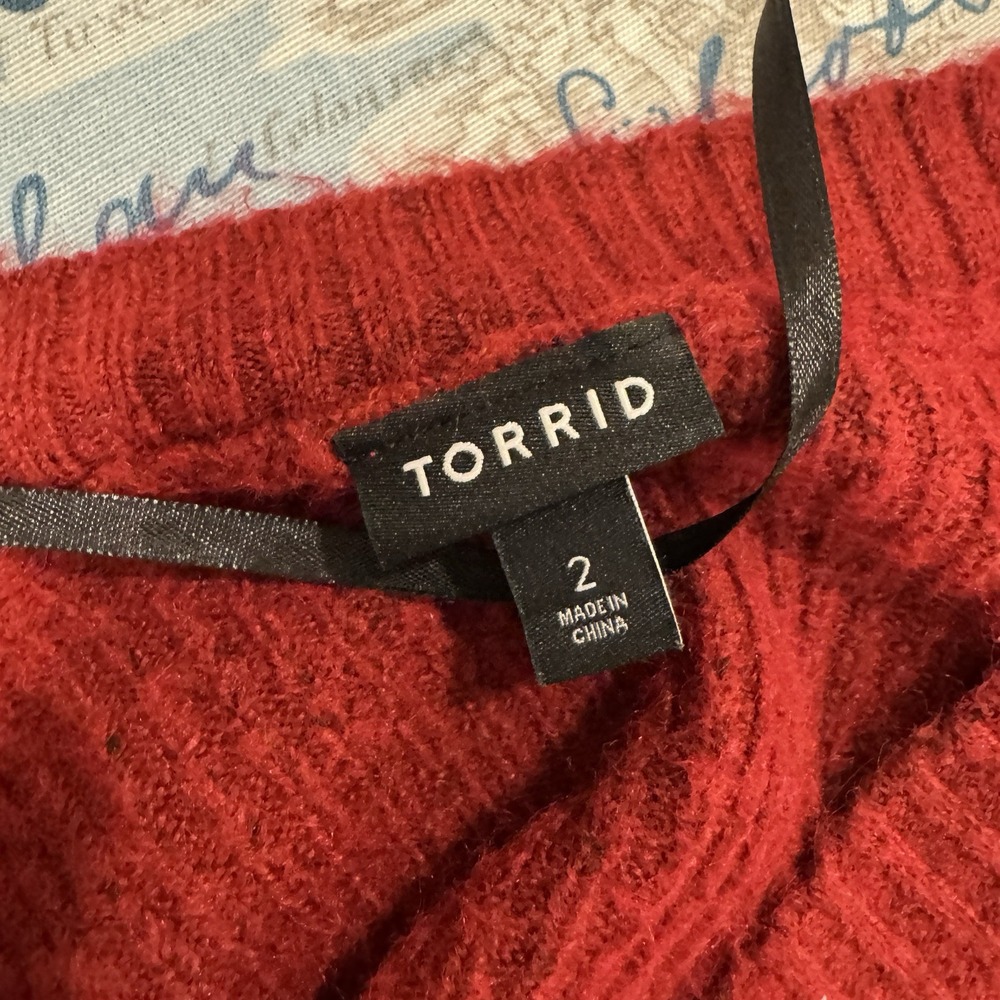 Torrid Vegan Cashmere Sweater Mini‎ Dress Rhubarb Red V-Neck Ribbed Knit 2 - Picture 14 of 16